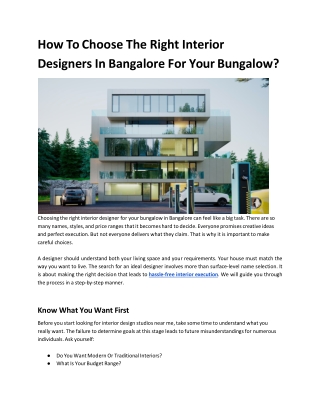 _How To Choose The Right Interior Designers In Bangalore For Your Bungalow