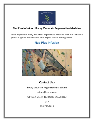 Nad Plus Infusion  Rocky Mountain Regenerative Medicine