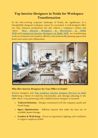 Top Interior Designers in Noida for Workspace Transformation