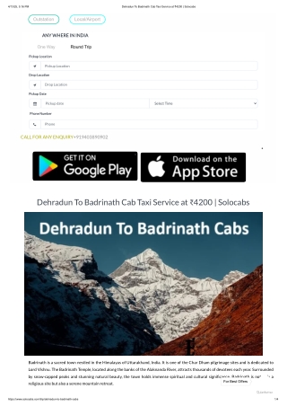 Dehradun To Badrinath Cab Taxi Service at ₹4200 | Solocabs