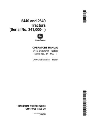 John Deere 2640 Tractors Operator’s Manual Instant Download (Pin.341000-) (Publication No.OMR70798)