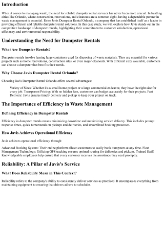 Javis Dumpster Rentals in Orlando: A Case Study on Efficiency and Reliability