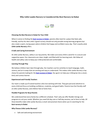 Why Little Lambs Nursery is Considered the Best Nursery in Dubai