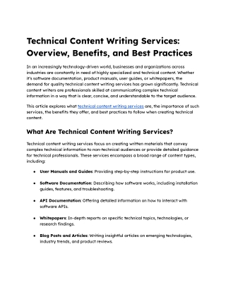 Technical Content Writing Services_ Overview, Benefits, and Best Practices