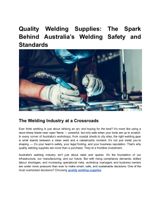 Quality Welding Supplies_ The Spark Behind Australia’s Welding Safety and Standards