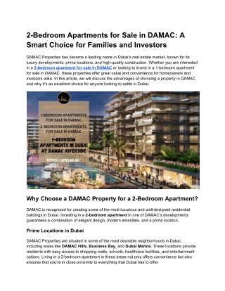 Explore 1-Bedroom and 2-Bedroom Apartments for Sale in DAMAC: For Luxury Living