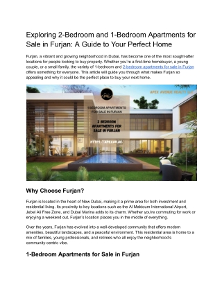 Discover 1-Bedroom & 2-Bedroom Apartments for Sale in Furjan