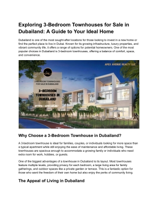 Discover Your Perfect 3-Bedroom Townhouse for Sale in Dubailand