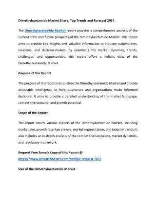 Dimethylacetamide Market Share, Top Trends and Forecast 2037