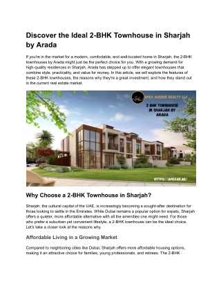 Explore the Perfect 2-BHK Townhouse in Sharjah by Arada