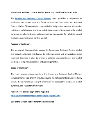 Erosion and Sediment Control Market Share, Top Trends and Forecast 2037