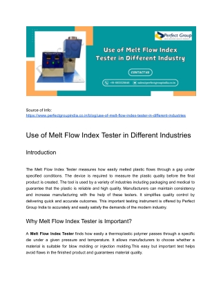 Use of Melt Flow Index Tester in Different Industries