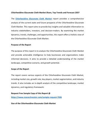 Chlorhexidine Gluconate Cloth Market Share, Top Trends and Forecast 2037