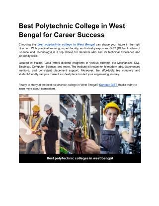 Best Polytechnic College in West Bengal for Career Success