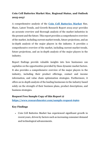 Coin Cell Batteries Market