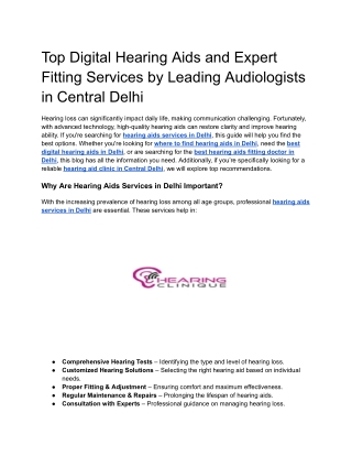 Top Digital Hearing Aids and Expert Fitting Services by Leading Audiologists in Central Delhi