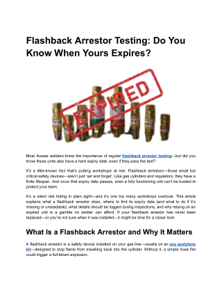 Flashback Arrestor Testing: Do You Know When Yours Expires