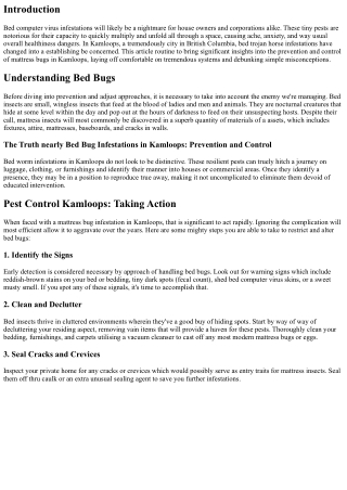 The Truth approximately Bed Bug Infestations in Kamloops: Prevention and Control