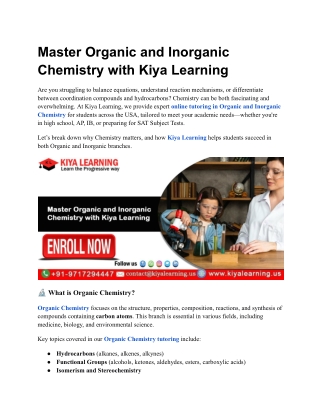 Master Organic and Inorganic Chemistry with Kiya Learning