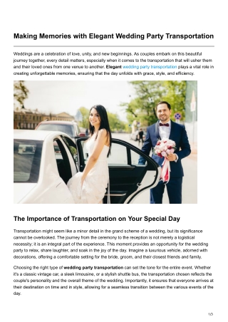 Making Memories with Elegant Wedding Party Transportation
