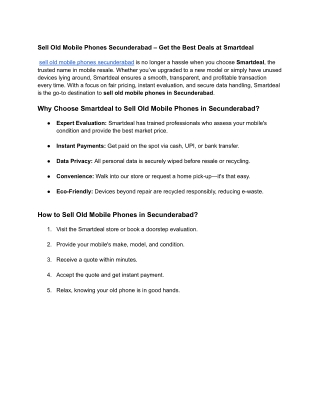 Sell Old Mobile Phones Secunderabad – Get the Best Deals at Smartdeal