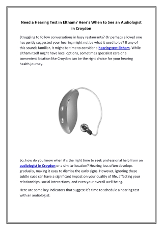 Need a Hearing Test in Eltham Here s When to See an Audiologist in Croydon.docx