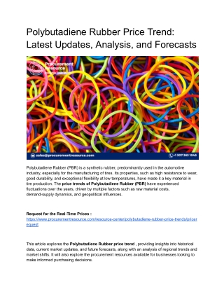 Polybutadiene Rubber Price Trend - Latest Updates, Analysis, and Forecasts