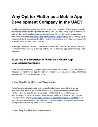 Why Opt for Flutter as a Mobile App Development Company in the UAE
