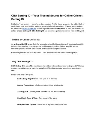 CBA Betting ID – Your Trusted Source for Online Cricket Betting ID