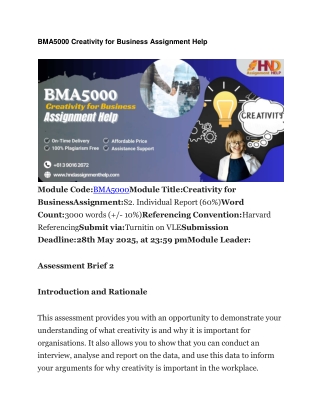 BMA5000 Creativity for Business Assignment Help