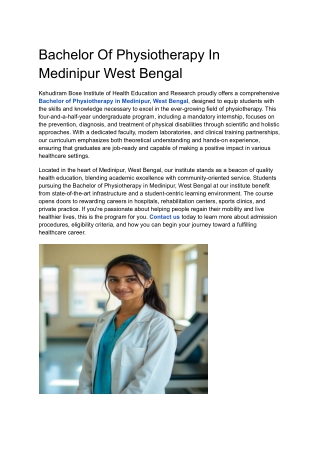 Bachelor Of Physiotherapy In Medinipur West Bengal