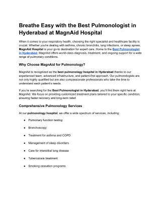 Breathe Easy with the Best Pulmonologist in Hyderabad at MagnAid Hospital