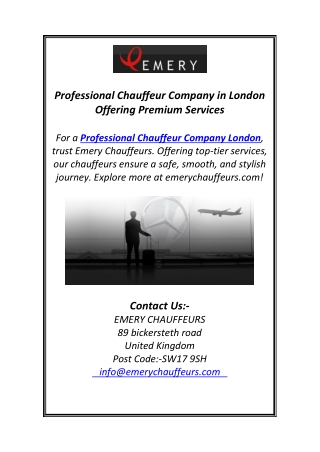 Professional Chauffeur Company in London Offering Premium Services