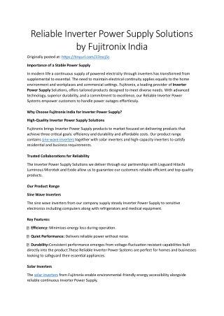 Reliable Inverter Power Supply Solutions by Fujitronix India