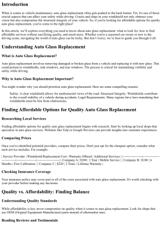 Finding Affordable Options for Quality Auto Glass Replacement