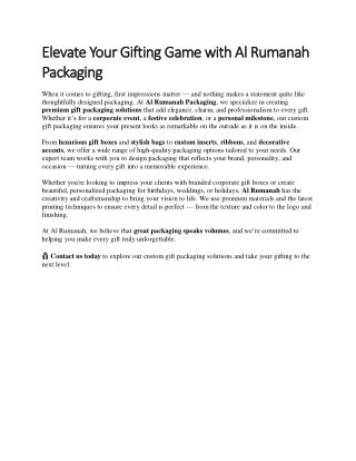 Elevate Your Gifting Game with Al Rumanah Packaging
