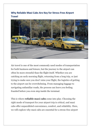 Why Reliable Maxi Cabs Are Key for Stress-Free Airport Travel