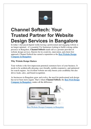 Channel Softech Your Trusted Partner for Website Design Services in Bangalore
