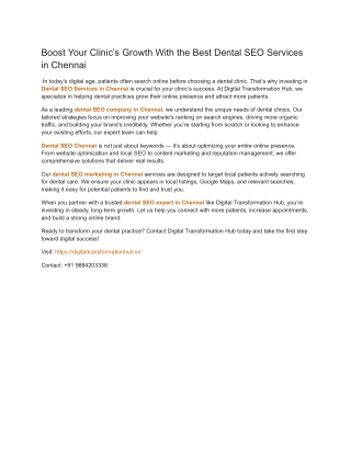 Boost Your Clinic’s Growth With the Best Dental SEO Services in Chennai