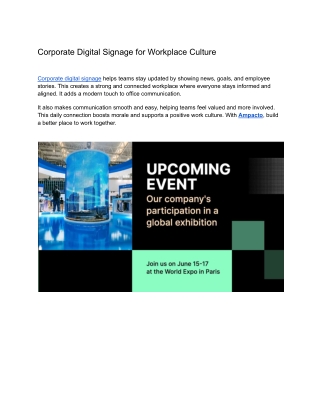 Corporate Digital Signage for Workplace Culture