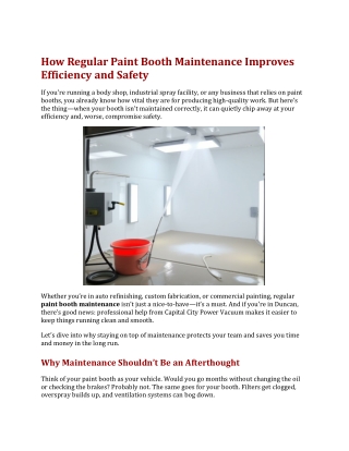 How Regular Paint Booth Maintenance Improves Efficiency and Safety