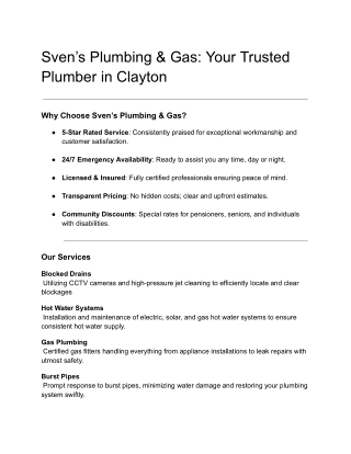 Expert Plumbing Services in Clayton | Sven’s Plumbing & Gas