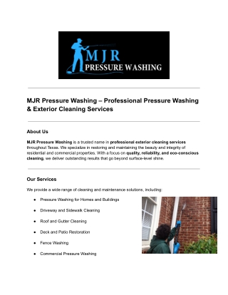 MJR Pressure Washing – Expert Residential & Commercial Cleaning Services in Snel
