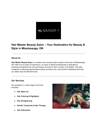Hair Master Beauty Salon – Your Destination for Beauty & Style in Mississauga, ON