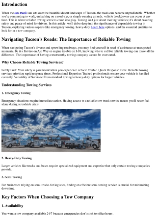 Navigating Tucson’s Roads: The Importance of Reliable Towing
