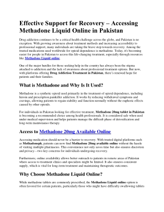 Accessing Methadone Liquid Online in Pakistan