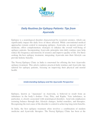 Daily Routines for Epilepsy Patients: Tips from Ayurveda