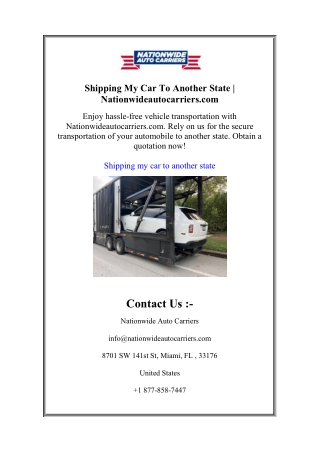 Shipping My Car To Another State | Nationwideautocarriers.com