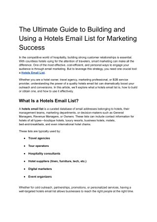 The Ultimate Guide to Building and Using a Hotels Email List for Marketing Succe