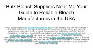Bulk Bleach Suppliers Near Me Your Guide to Reliable Bleach Manufacturers in the USA